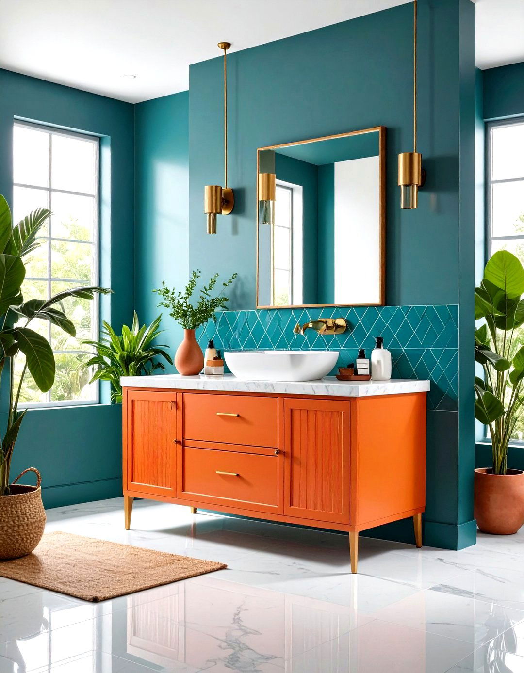 Orange Bathroom Vanity Design - 24 Teal and Orange Color Scheme for Your Rooms