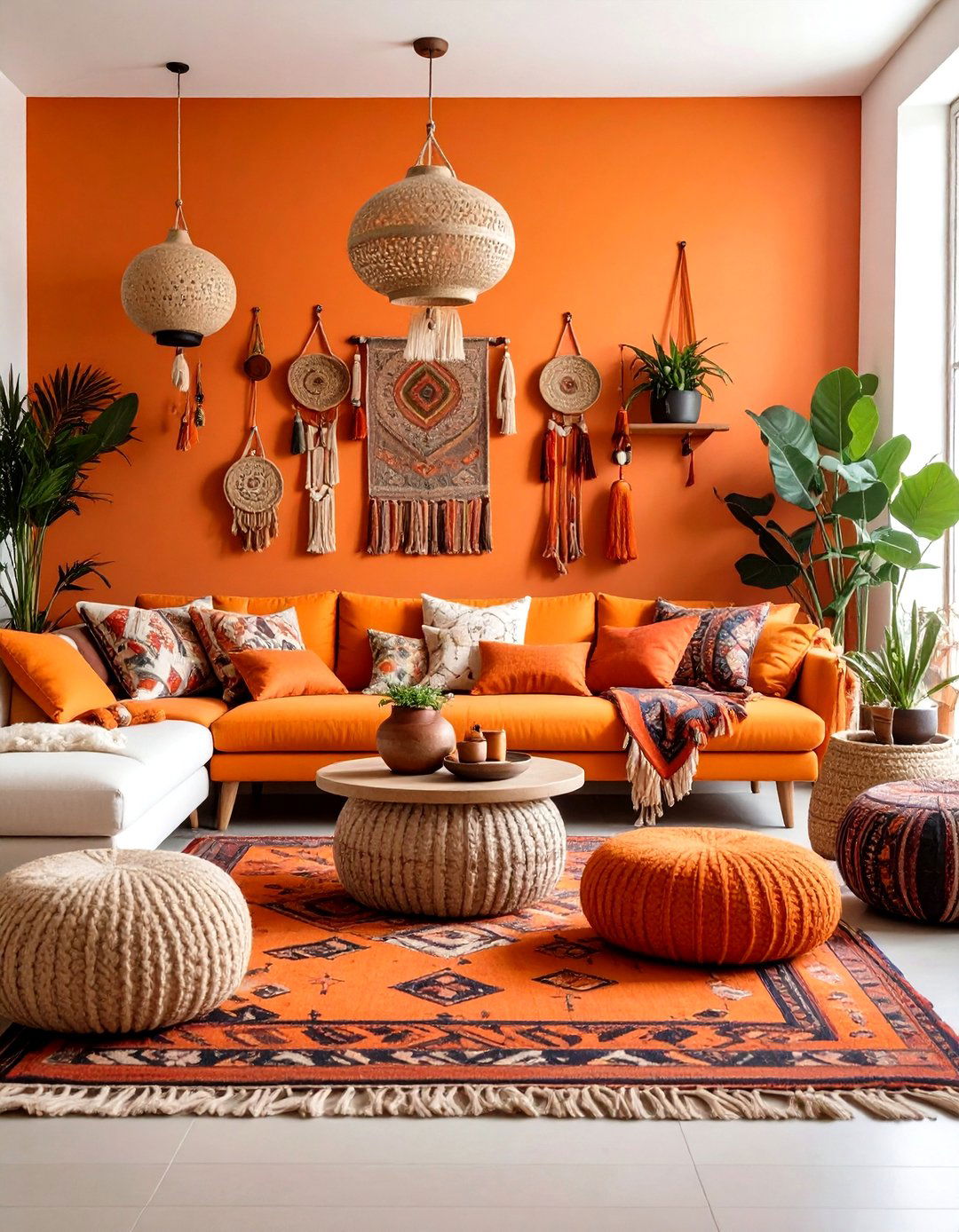 Orange Bohemian Living Room - 24 Orange Room Ideas