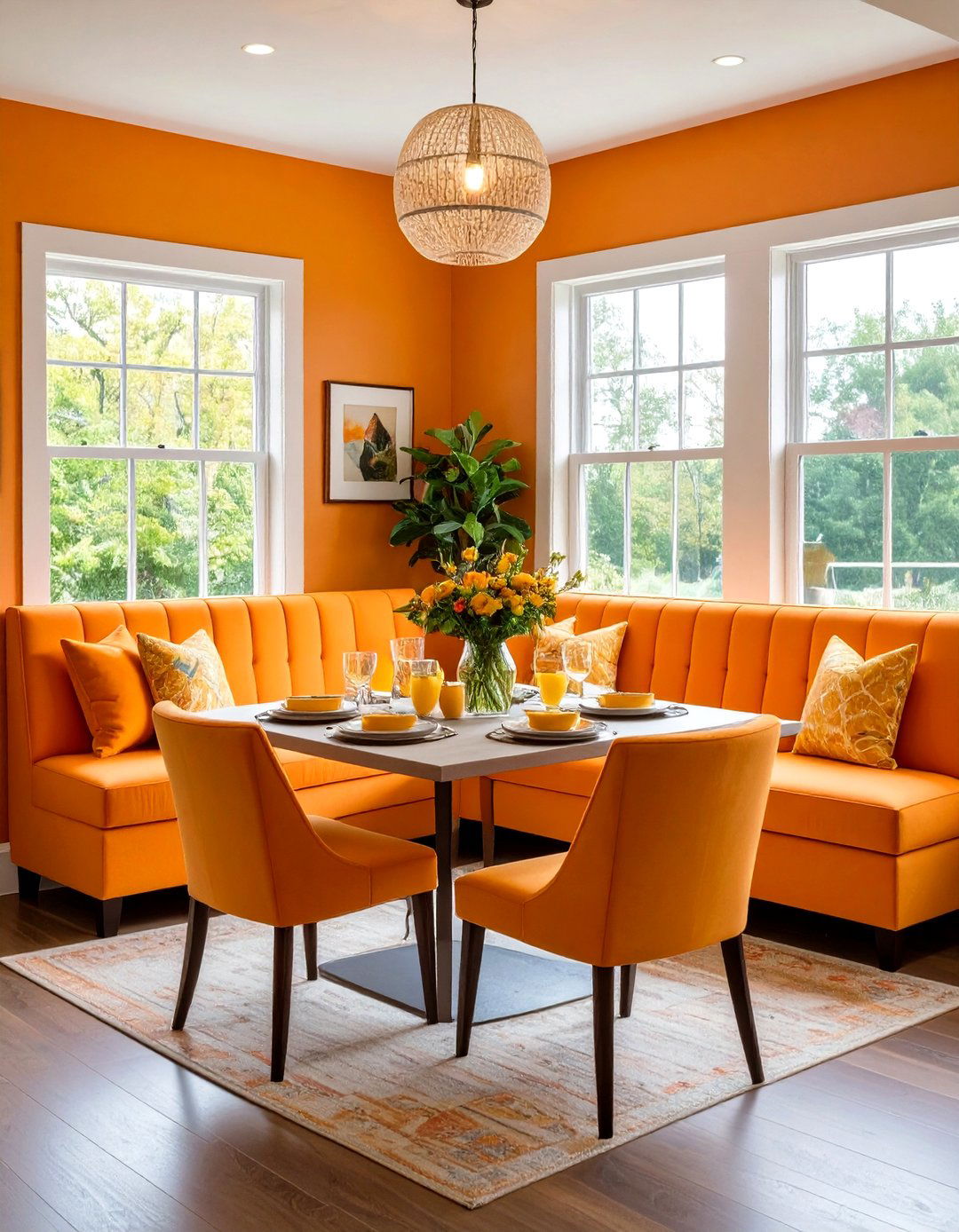 Orange Breakfast Nook Cheer - 24 Orange Room Ideas
