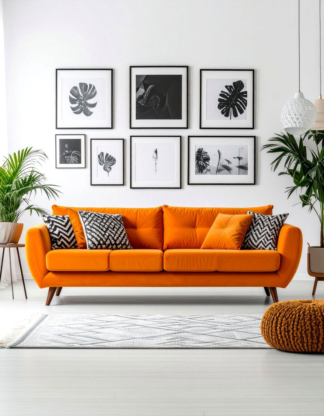 Orange Couch Gallery Wall Drama - 24 Orange Couch Living Room Ideas