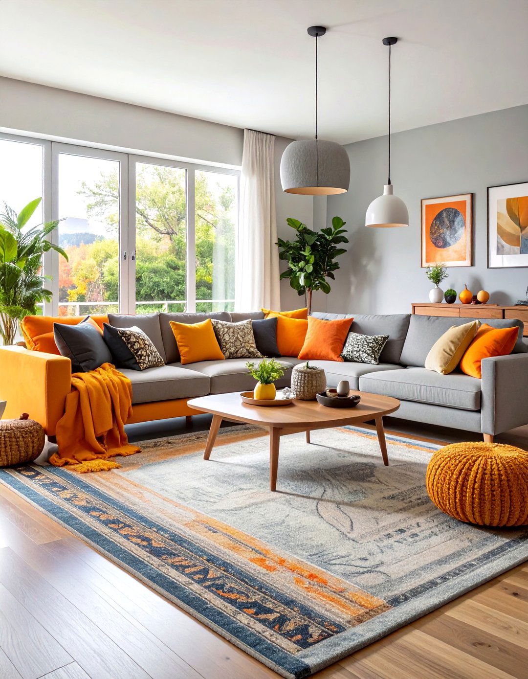 Orange Grey Open Concept Living Room - 24 Orange and Grey Living Room Ideas