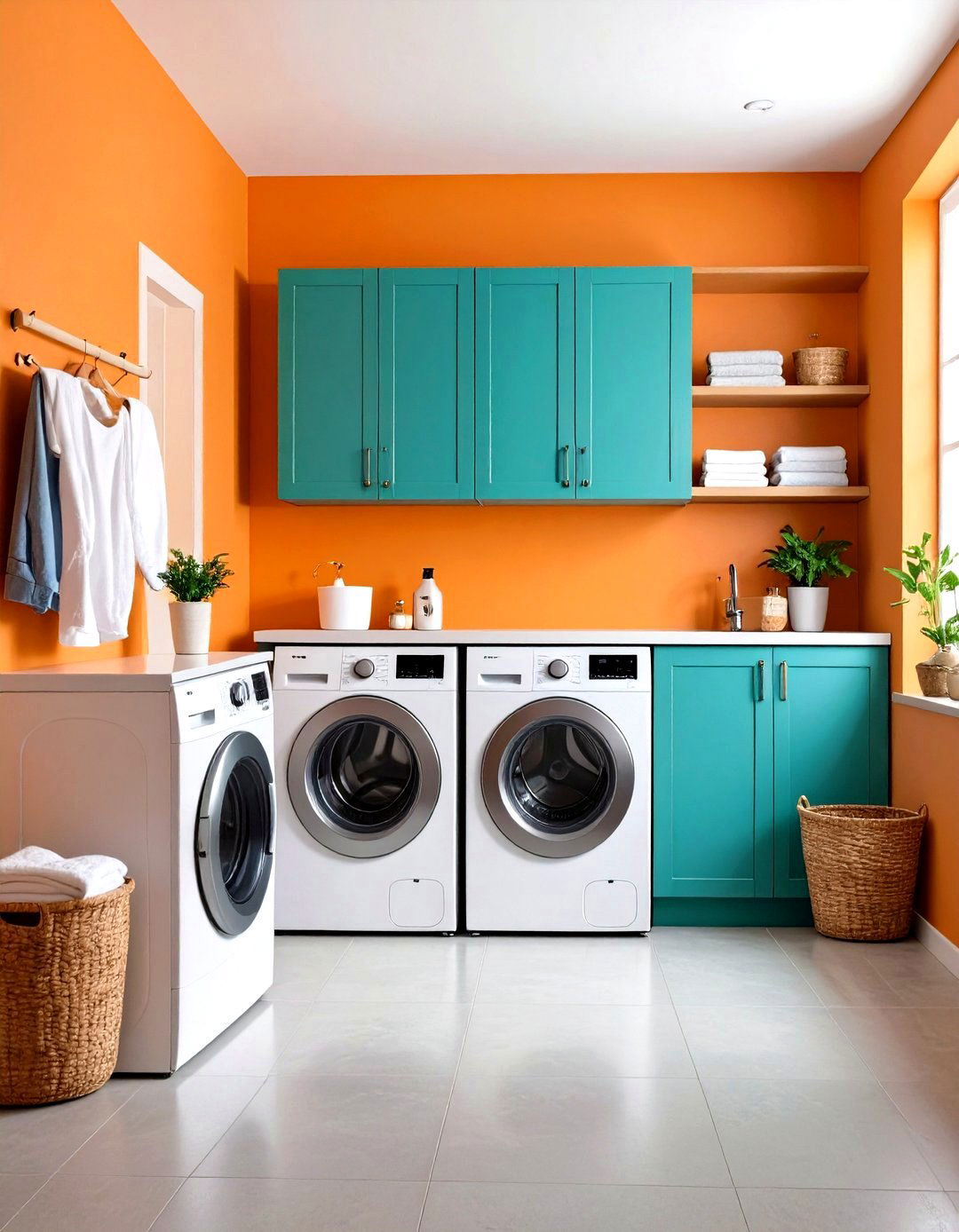 Orange Laundry Room Cheer - 24 Teal and Orange Color Scheme for Your Rooms