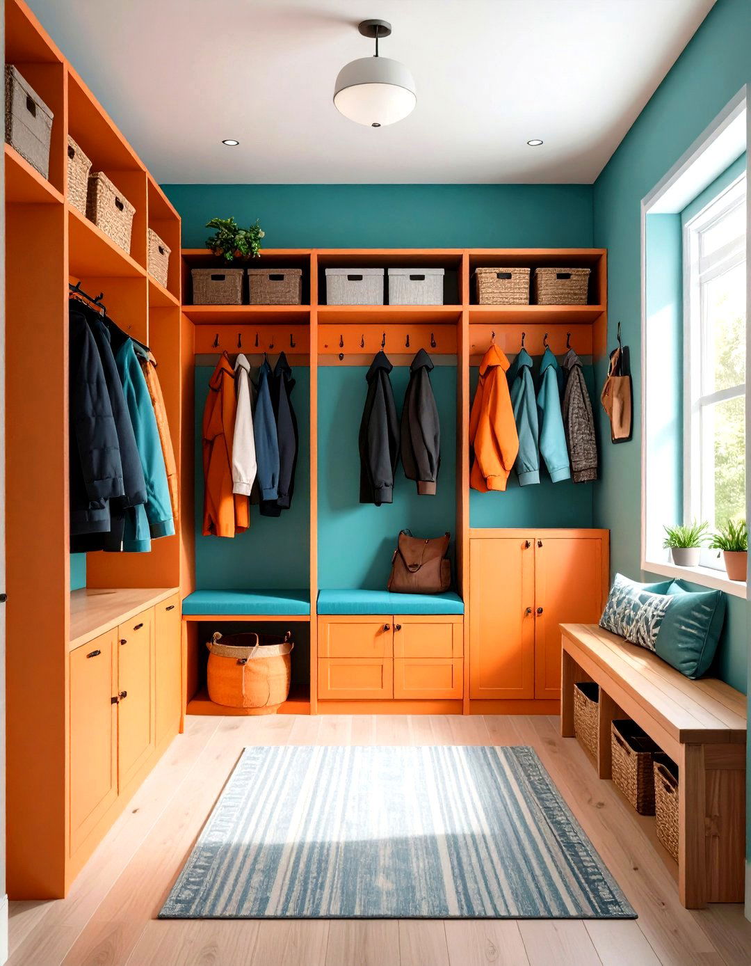 Orange Mudroom Organization - 24 Teal and Orange Color Scheme for Your Rooms