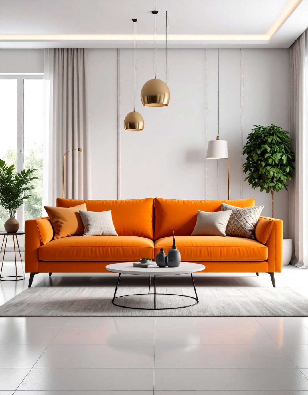 Orange Sofa Lighting Design - 24 Orange Couch Living Room Ideas
