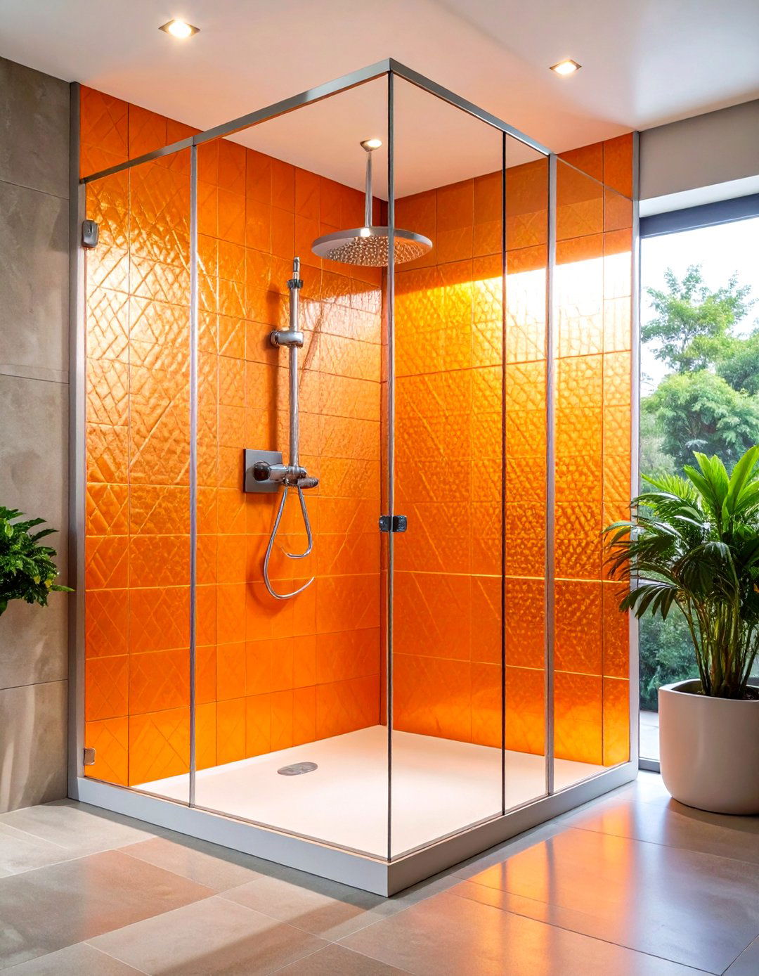 Orange Textured Glass Shower Doors - 24 Orange Bathroom Ideas