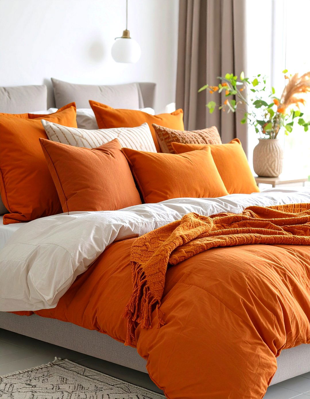 Orange Throw Pillows and Textile Accents - 24 Orange Bedroom Ideas