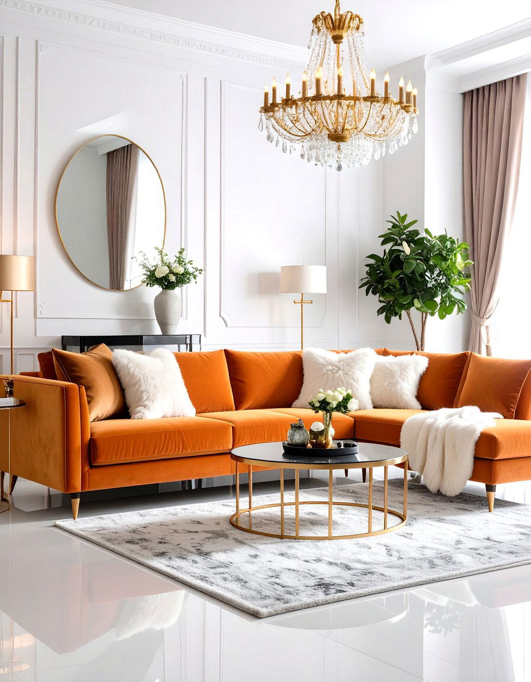 Orange Velvet Glam Rock - 24 Orange Couch Living Room Ideas
