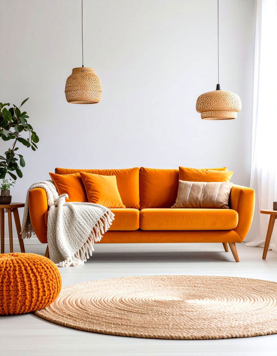 Orange Velvet Textural Layers - 24 Orange Couch Living Room Ideas
