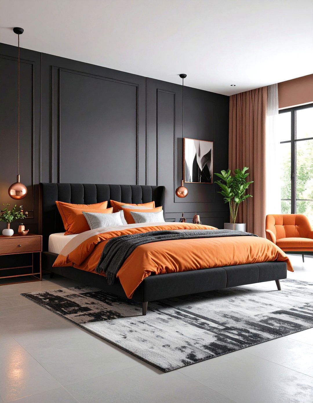 Orange and Black Bold Contrast Bedrooms - 24 Orange Bedroom Ideas