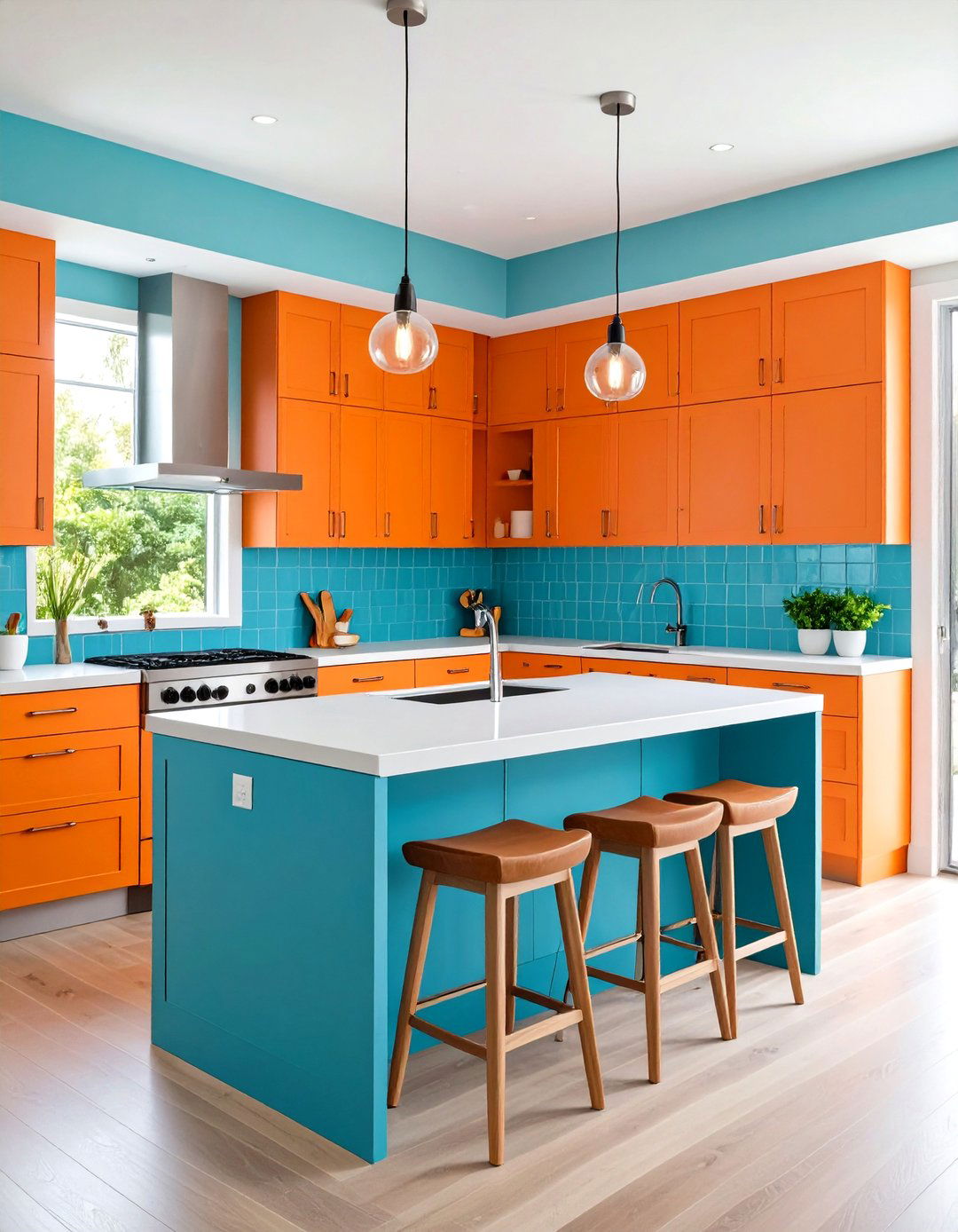 Orange and Blue Kitchen Harmony - 24 Orange Room Ideas