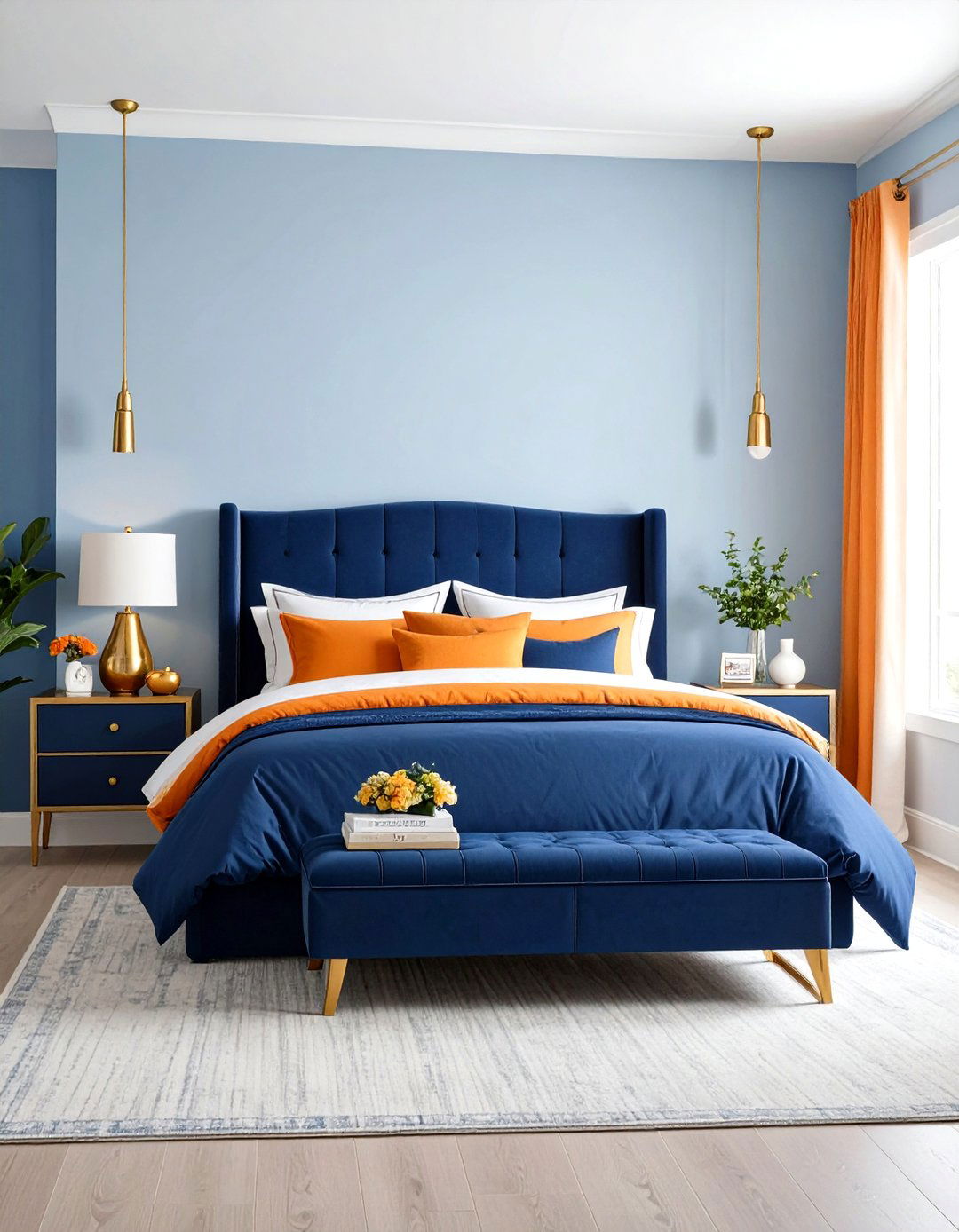 Orange and Navy Blue Bedroom Palettes - 24 Orange Bedroom Ideas