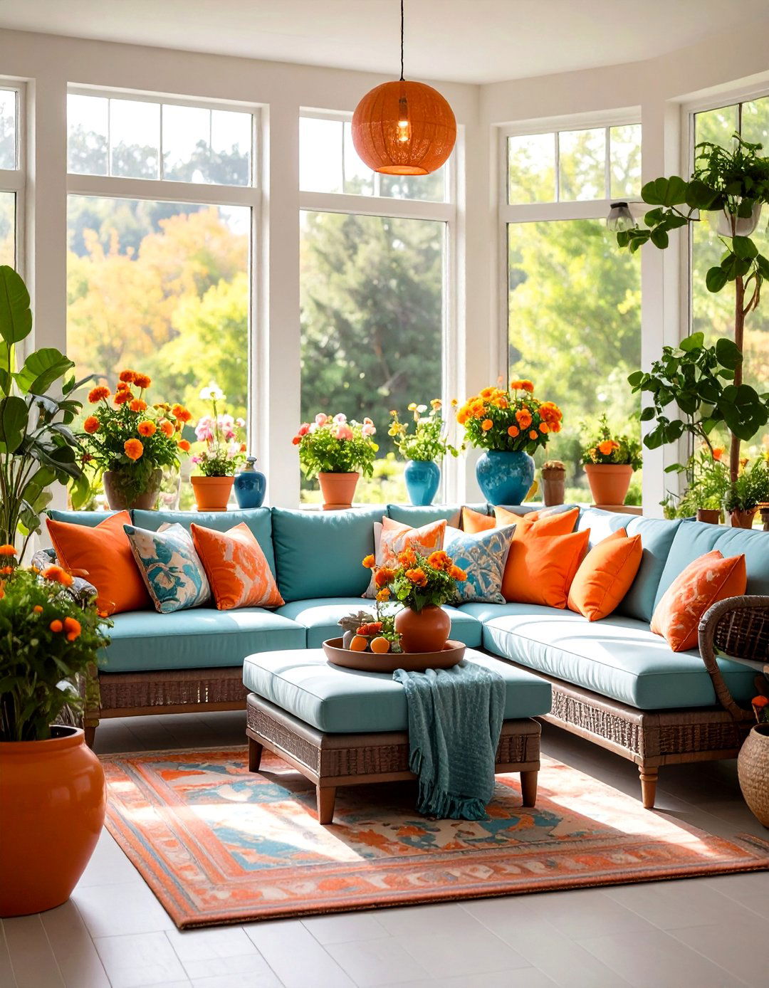 Orange and Teal Color Scheme Sunroom - 24 Mid-century Modern Sunroom Ideas