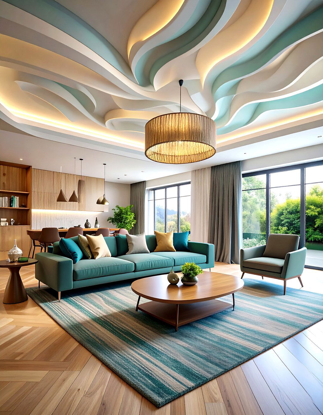 Organic Wave Pattern Design - 24 Living Room False Ceiling Design Ideas
