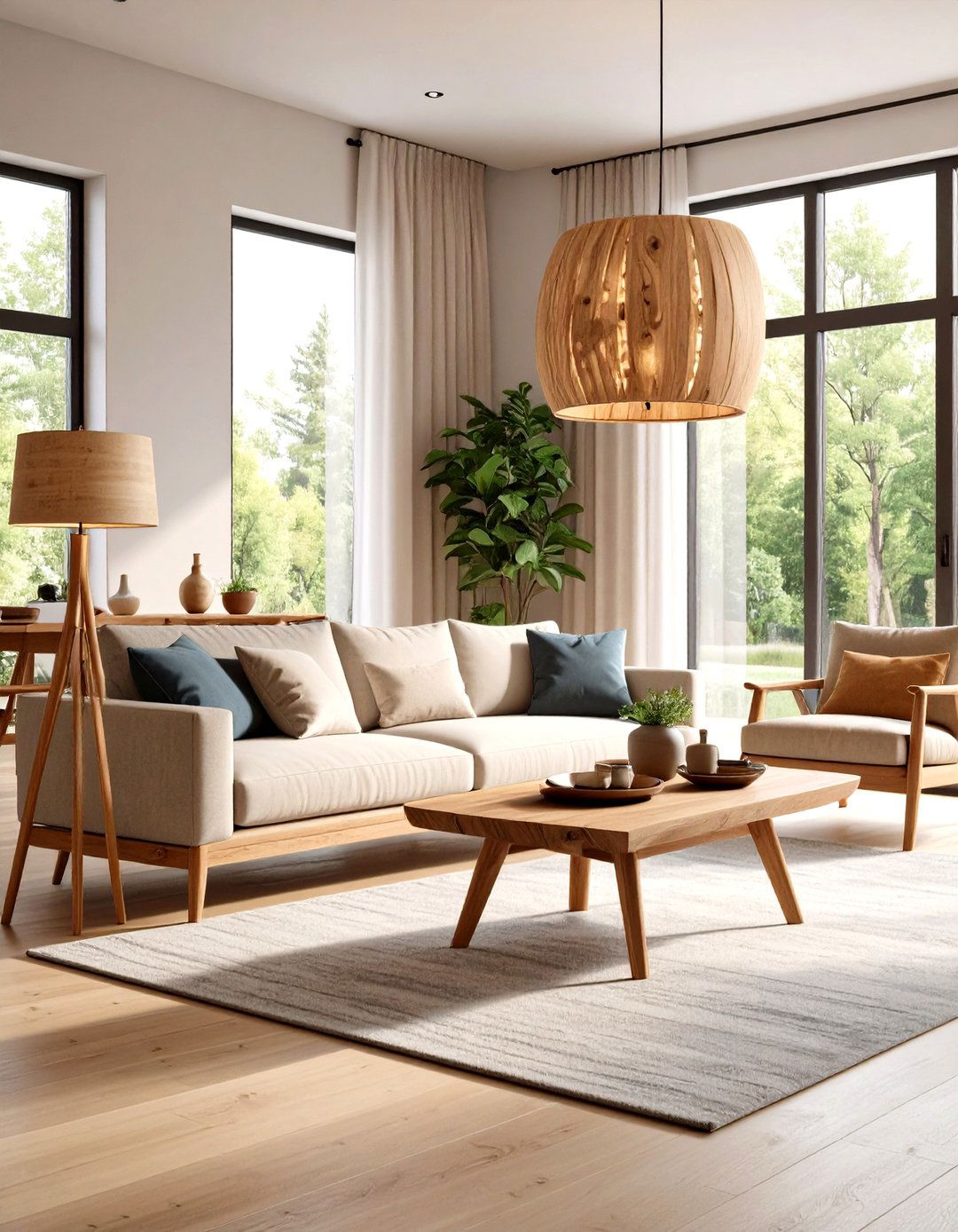 Organic Wood Base Natural Designs - 24 Living Room Floor Lamp Ideas and Inspiration