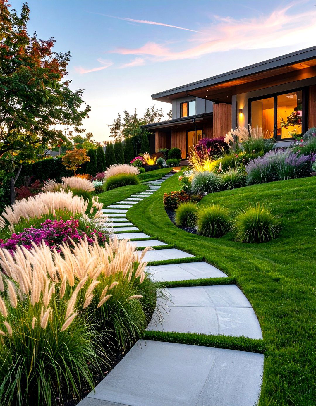 Ornamental Grass Slope Gardens - 24 Sloping Garden Design Ideas