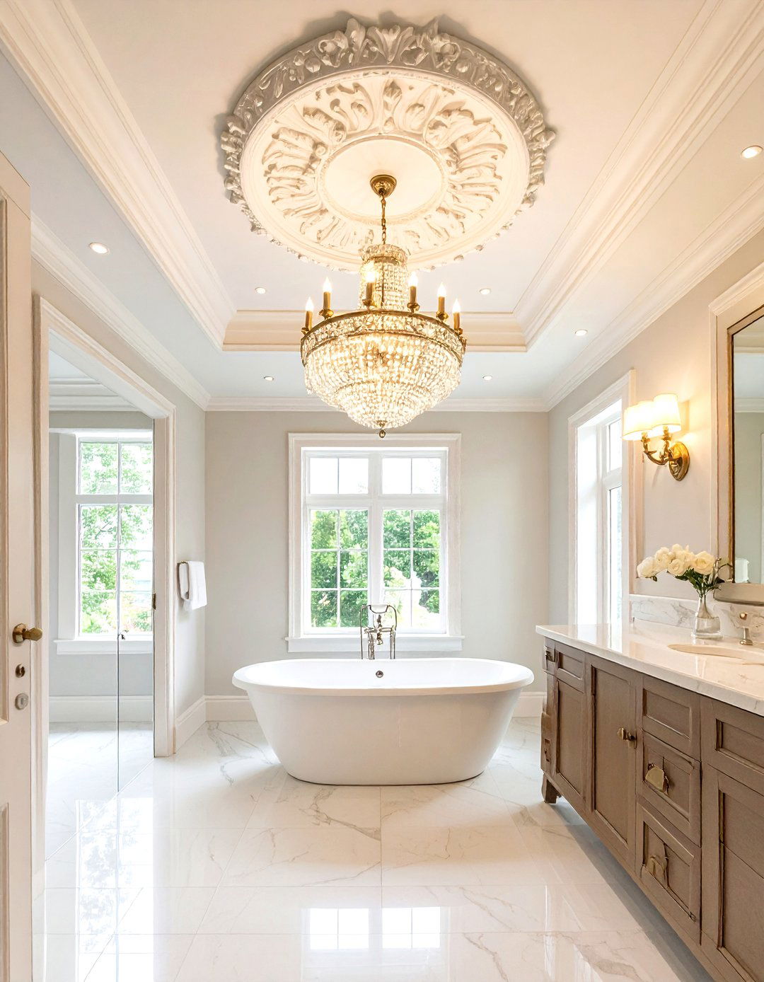 Ornate Ceiling Medallion Feature - 24 Victorian Bathroom Ideas