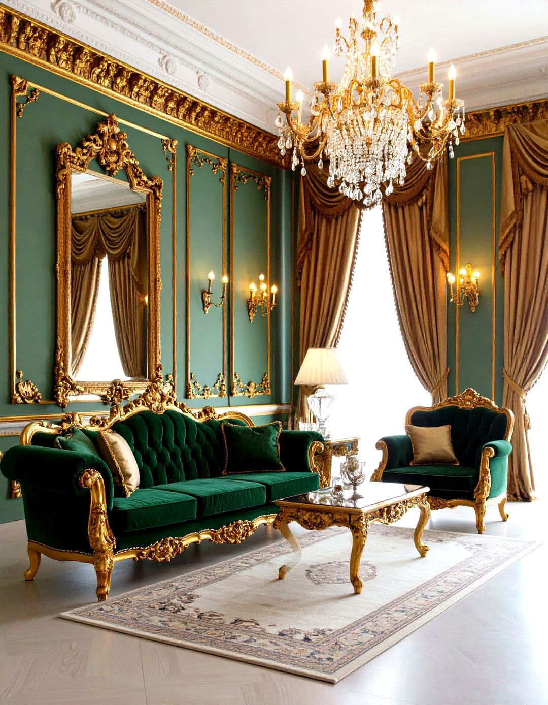 Ornate Green and Gold Victorian Parlor - 24 Victorian Dark Green Living Room Ideas