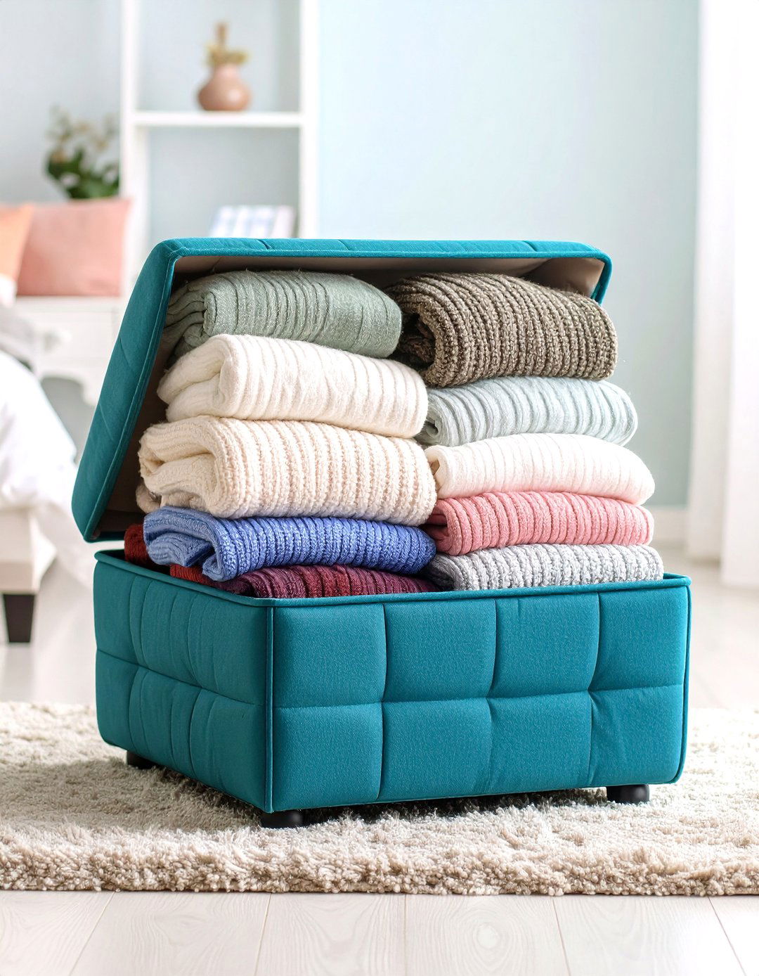 Ottoman Storage with Hidden Compartments for Living Spaces - 24 sweater storage ideas
