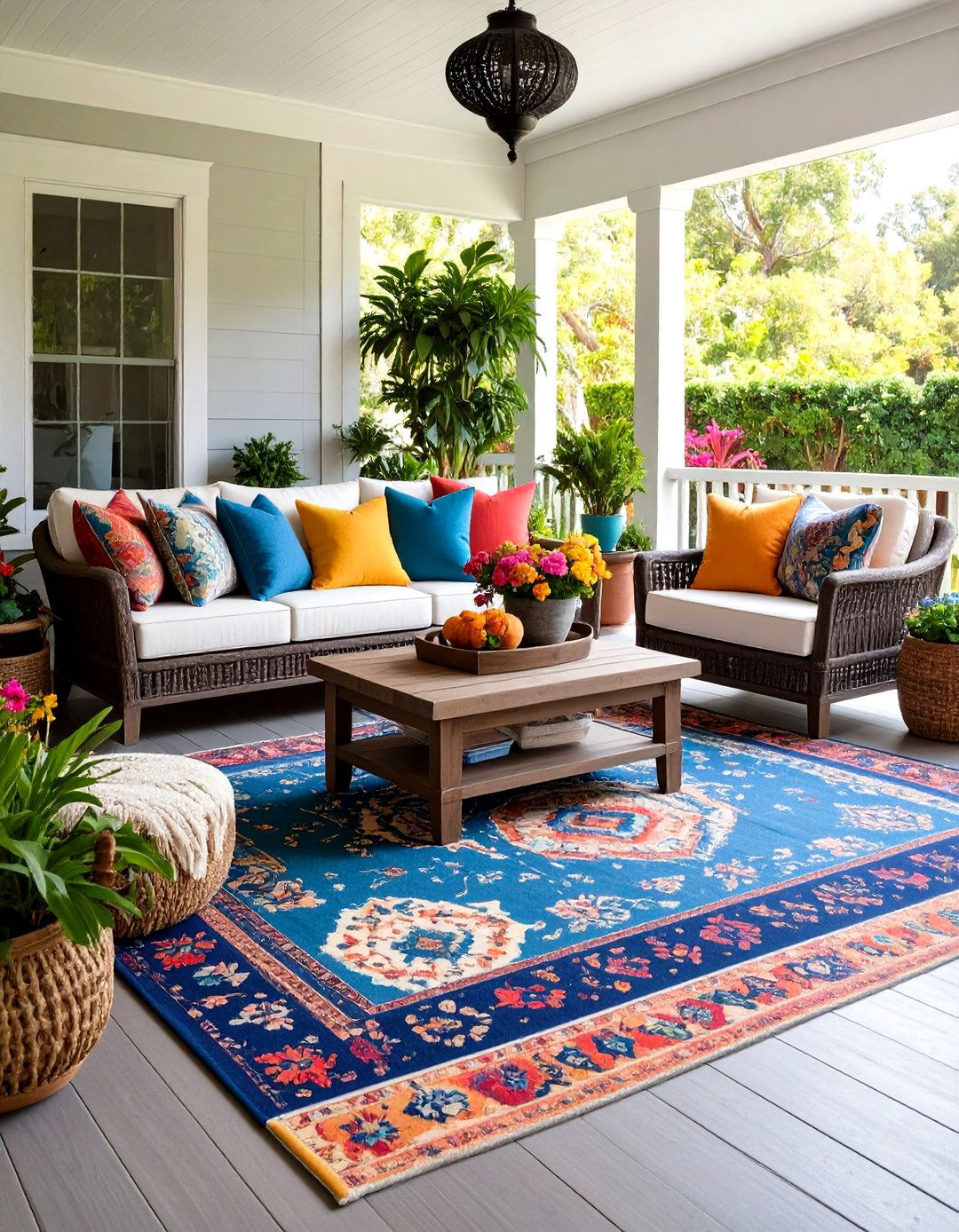 Outdoor Area Rug and Textile Layers - 24 Southern Front Porch Ideas