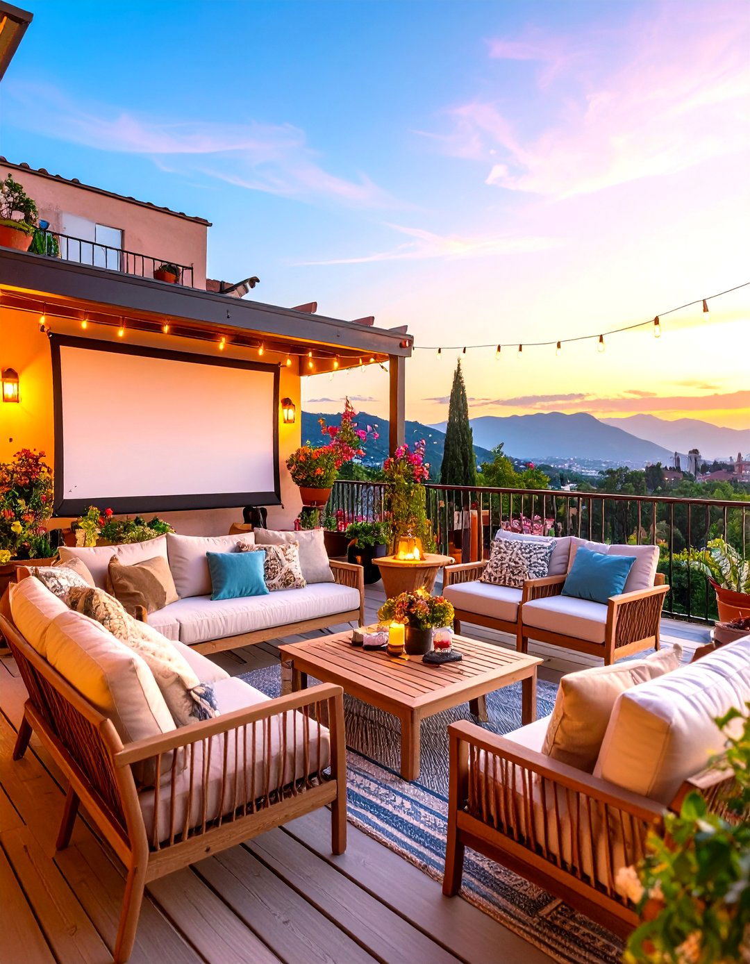 Outdoor Cinema Experience - 24 Large Balcony Ideas