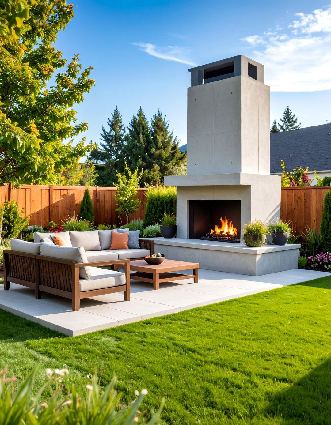 Outdoor Concrete Fireplace with Weather Resistance - 24 Concrete Fireplace Ideas