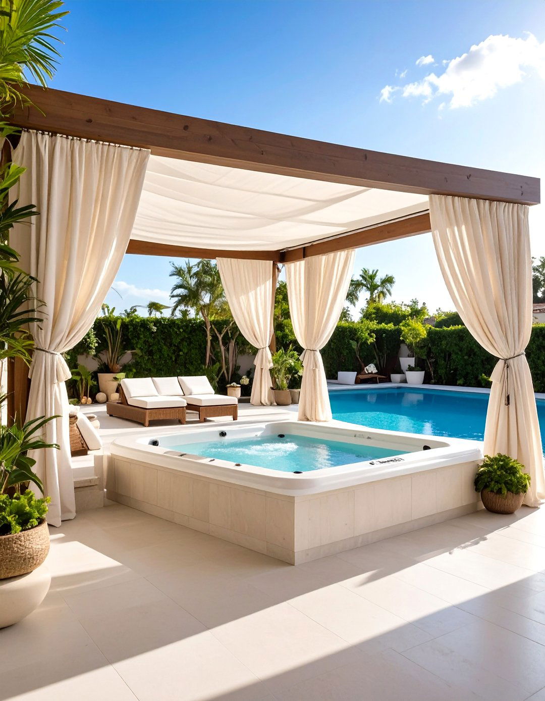 Outdoor Curtain Privacy System - 24 Backyard Hot Tub Privacy Ideas