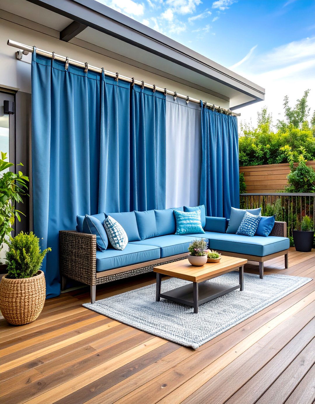 Outdoor Curtain Privacy Wall with Weatherproof Fabric Panels - 24 Deck With Privacy Wall
