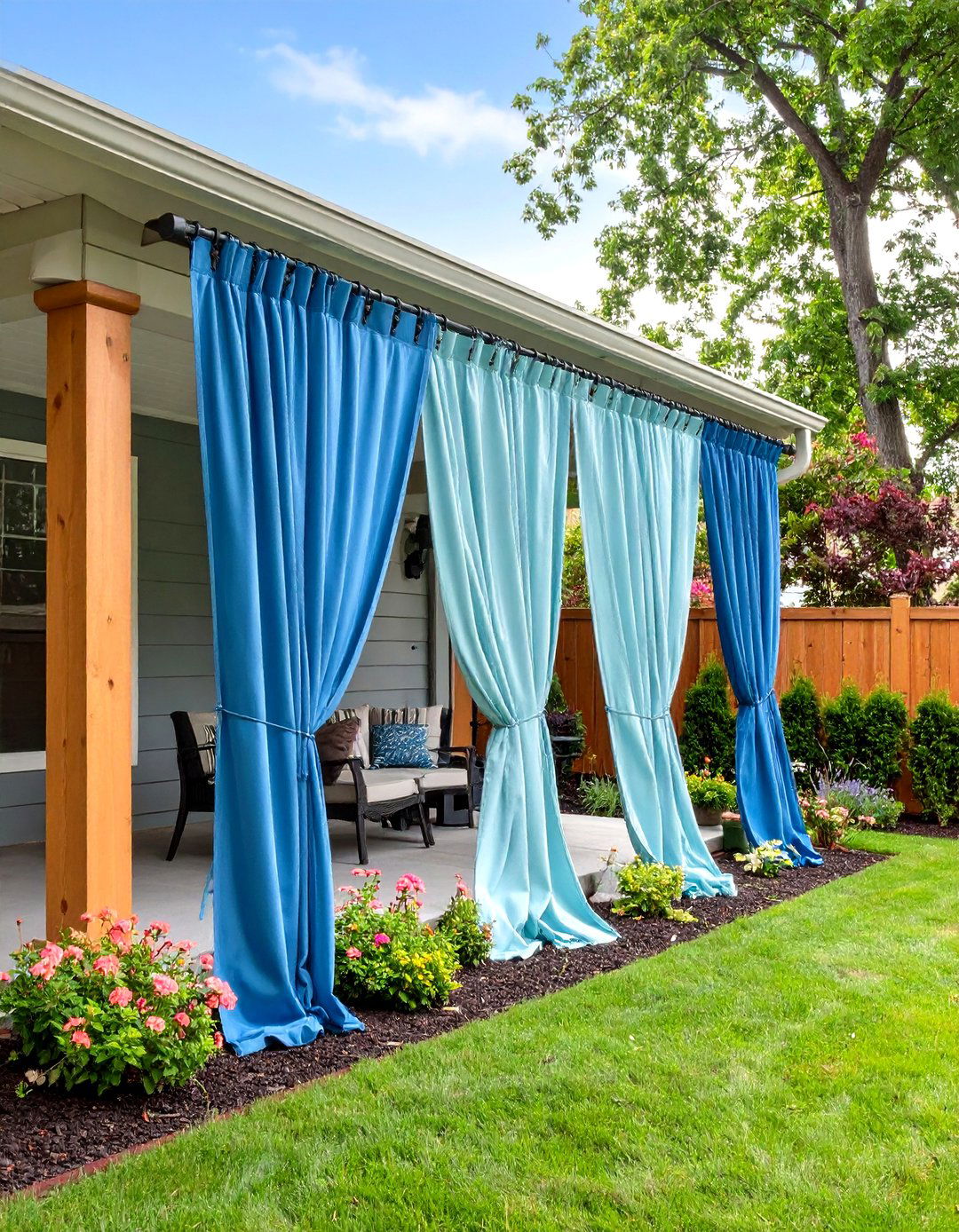 Outdoor Curtain Privacy Walls - 24 Townhouse Backyard Ideas