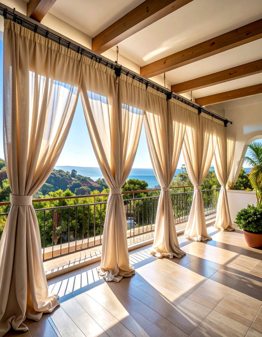 Outdoor Curtains with Track Systems - 24 Balcony Shade Ideas
