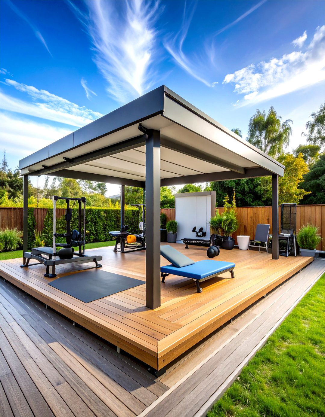 Outdoor Deck Fitness Platform with Weather Protection - 24 Small Home Gym Ideas