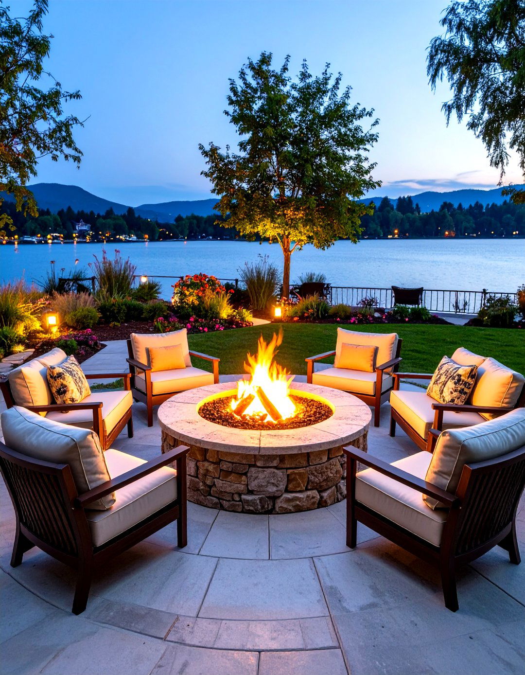 Outdoor Fire Pit Gathering Circle - 24 Lake House Decorating Ideas