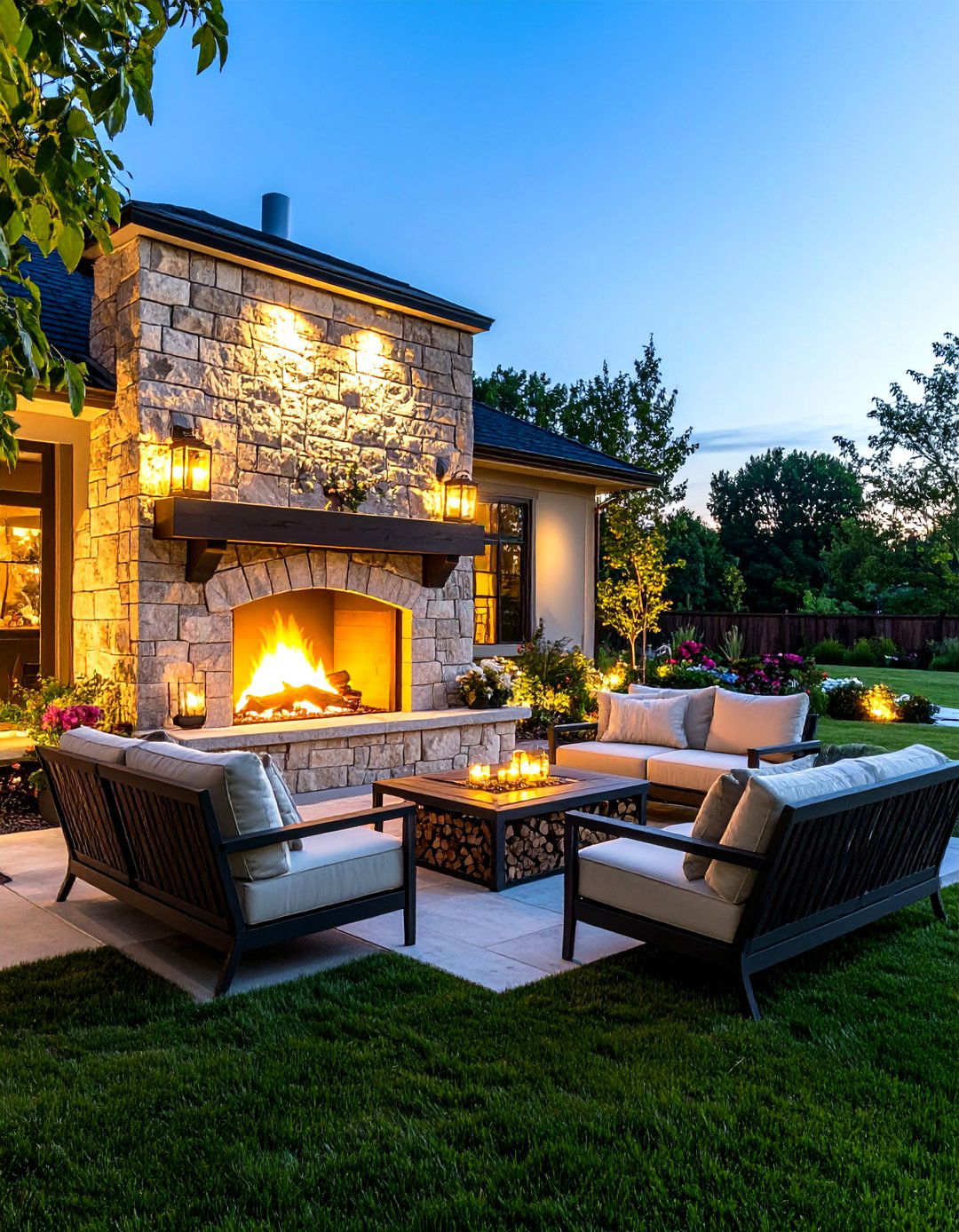 Outdoor Fireplace Farmhouse Patio Gathering - 24 Farmhouse Patio Ideas