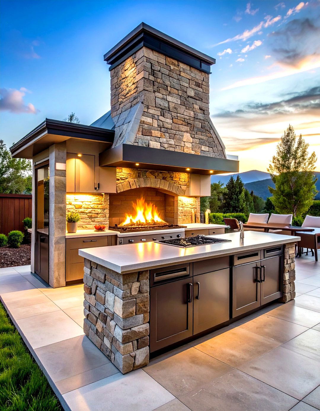 Outdoor Fireplace with Integrated Outdoor Kitchen Features - 24 Rustic Outdoor Fireplace Ideas
