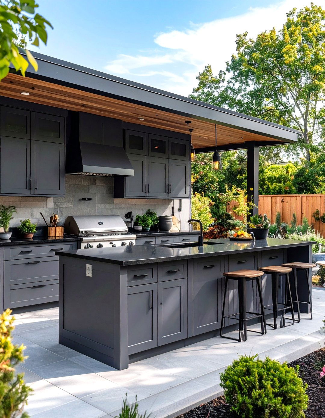 Outdoor Kitchen Extension - 24 Kitchen With Gray Cabinets And Black Countertops Ideas
