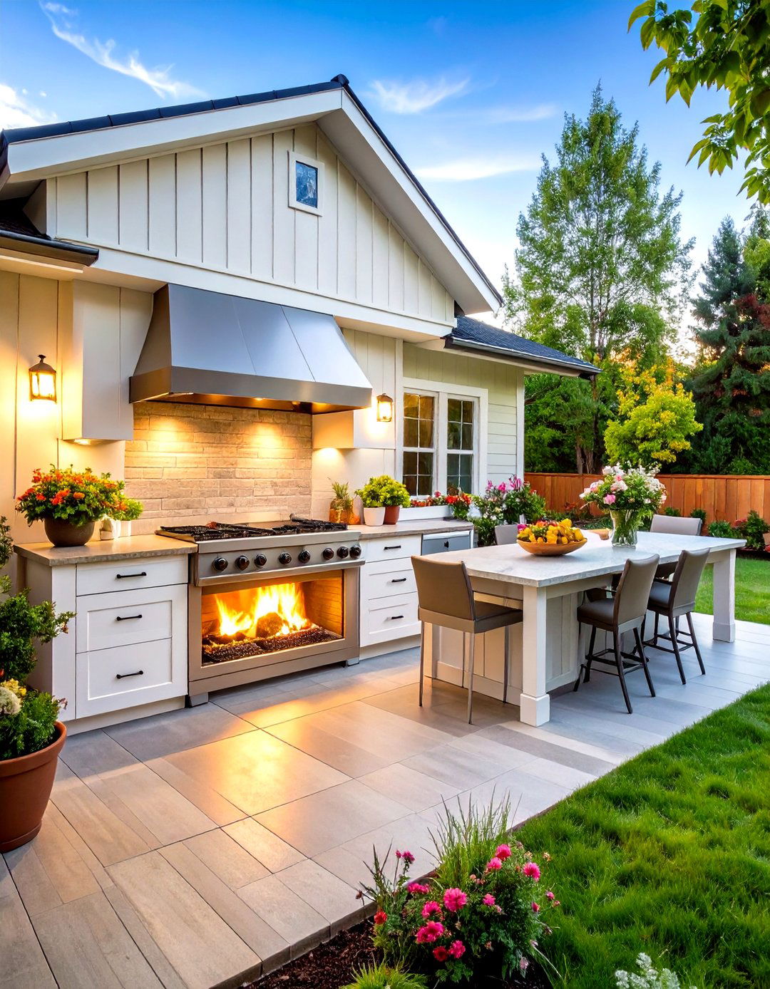 Outdoor Kitchen Gas Fireplace Integration - 24 Gas Fireplace Ideas