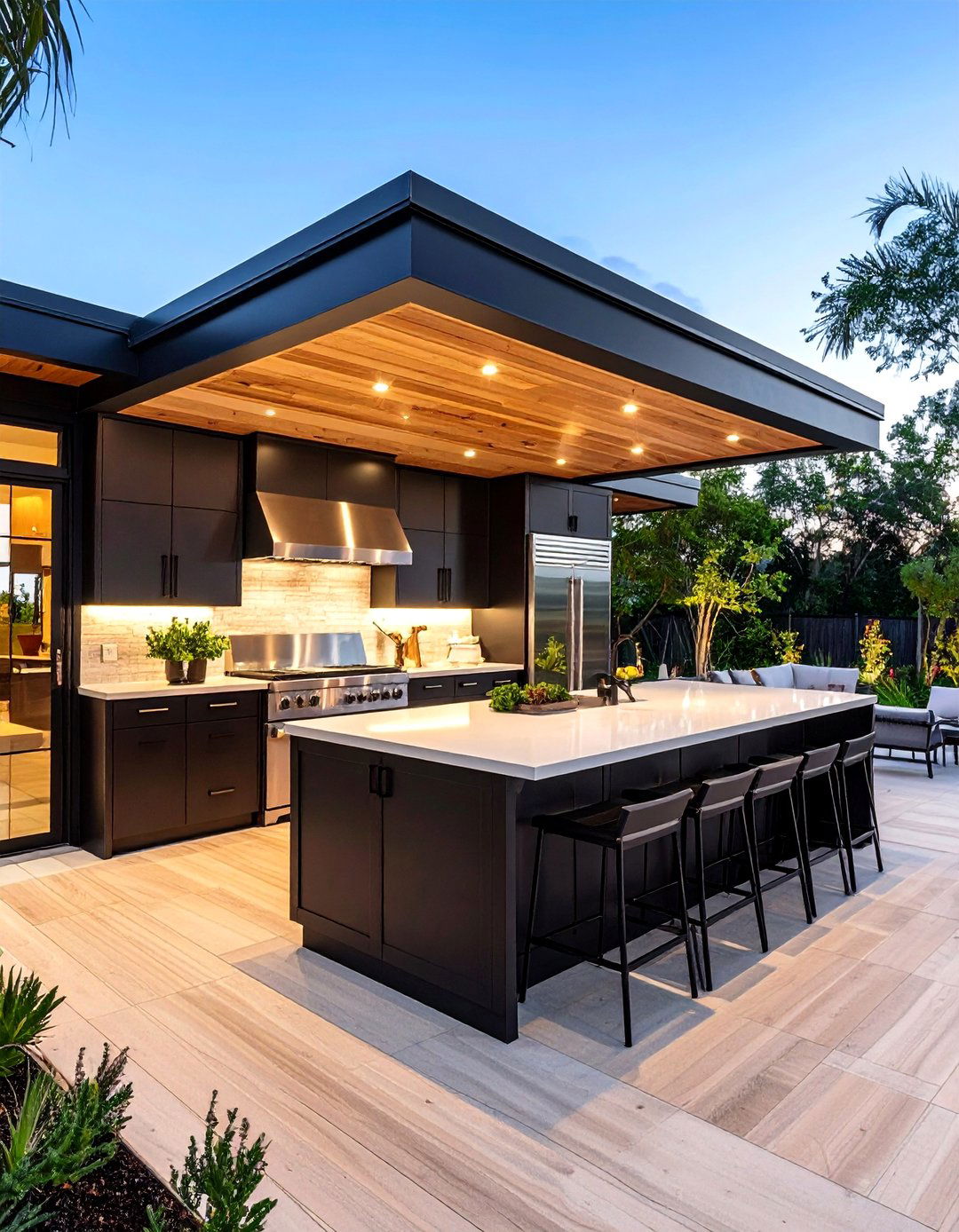Outdoor Kitchen Integration - 24 Black and White Patio Ideas