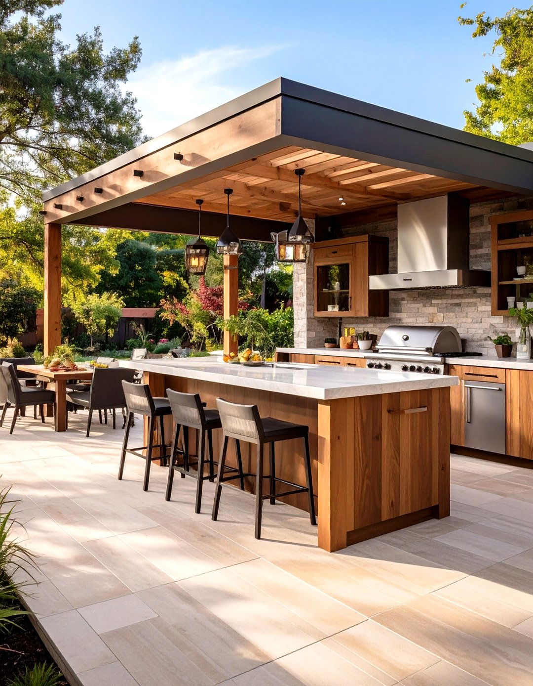 Outdoor Kitchen Layout with Alfresco Dining - 24 Kitchen Layout Ideas