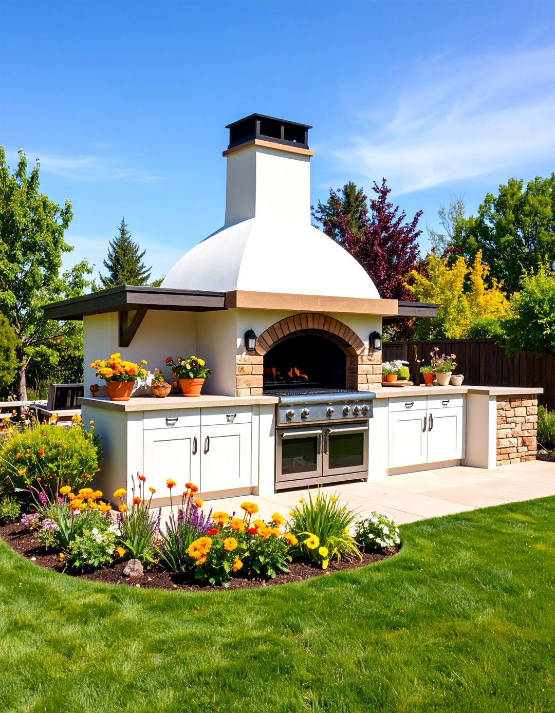 Outdoor Kitchen with Built In Pizza Oven Centerpiece - 24 Outdoor Kitchen Designs