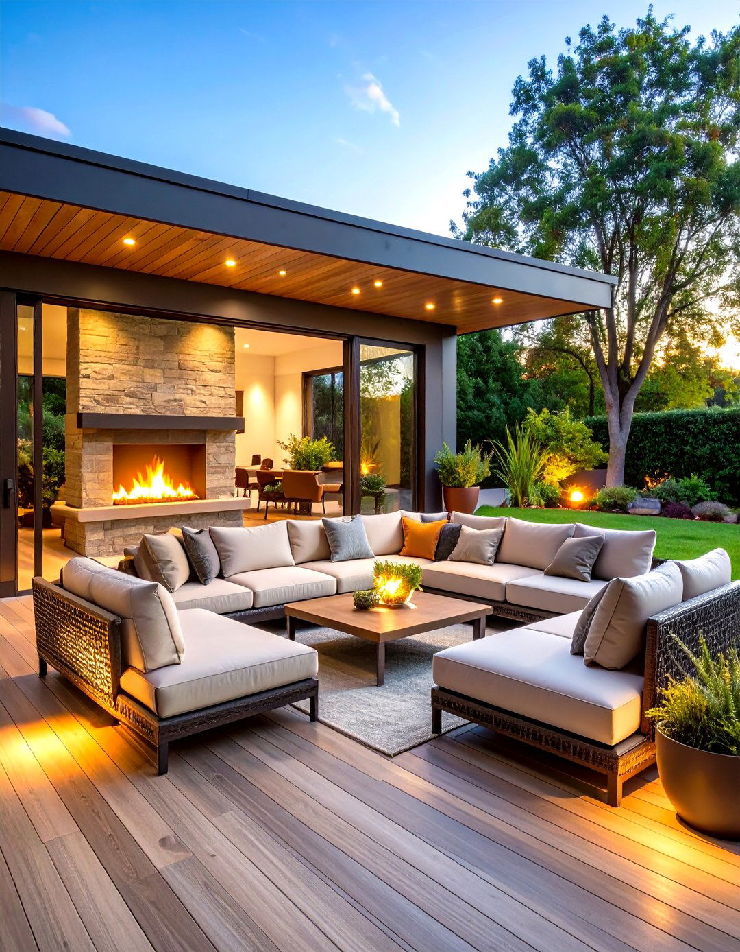 Outdoor Living Extension - 24 Living Room Ideas With Sectionals and Fireplace