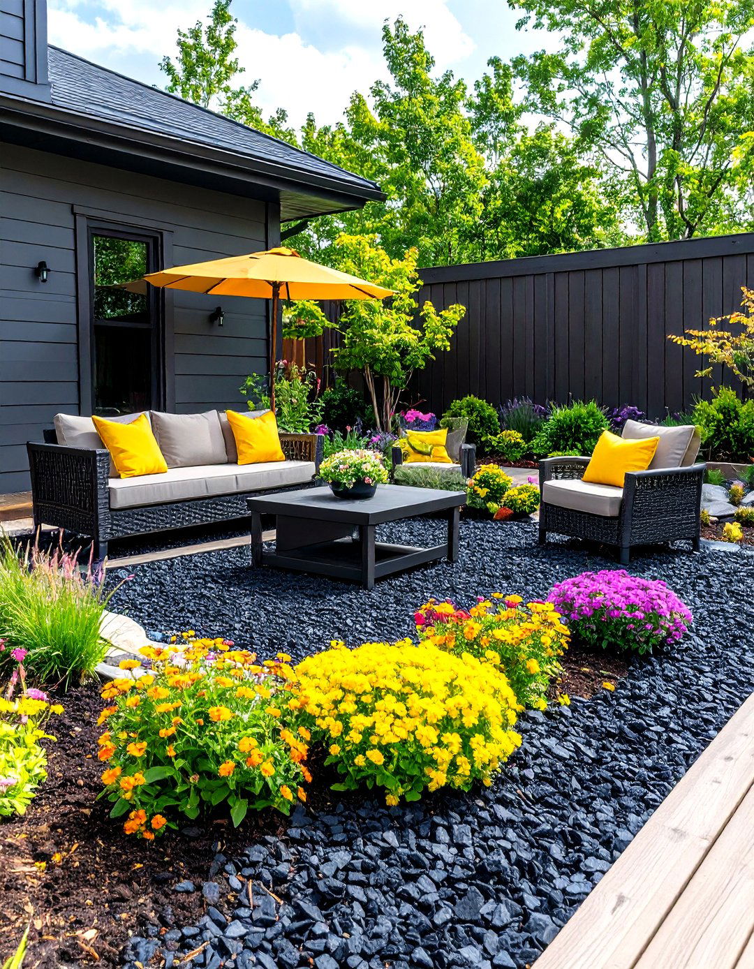 Outdoor Living Room Landscapes - 24 Black Mulch Landscaping Ideas