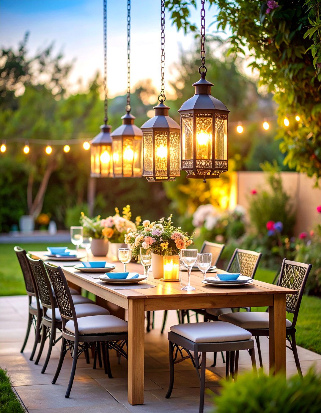 Outdoor Patio Dining Ambiance Setting - 24 Lantern Decor Ideas