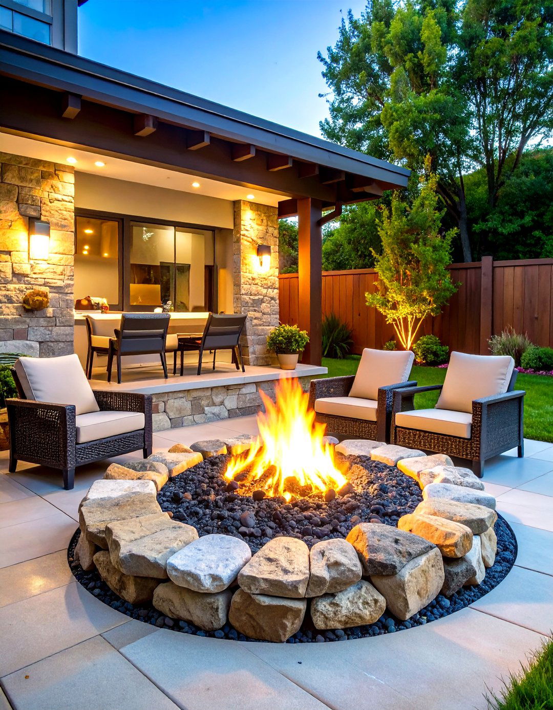 Outdoor Patio River Rock Fire Feature - 24 River Rock Fireplace Ideas