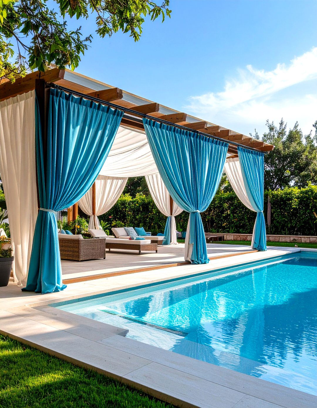 Outdoor Privacy Curtain System - 24 Pool Privacy Ideas