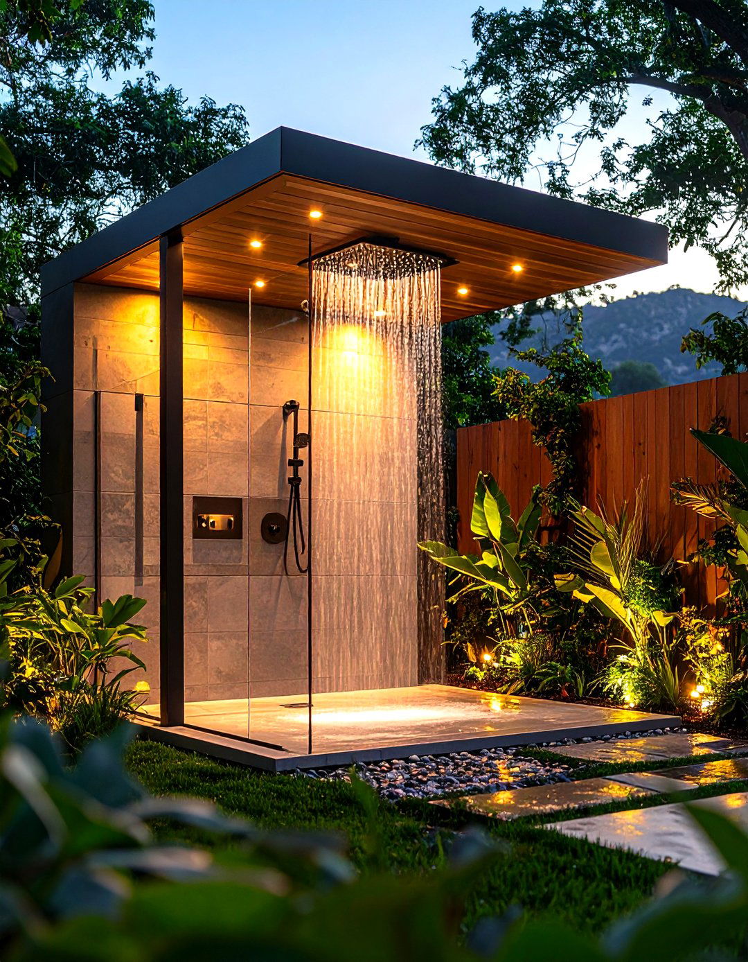 Outdoor Shower Lighting with Privacy and Function - 24 Outdoor Lighting Ideas