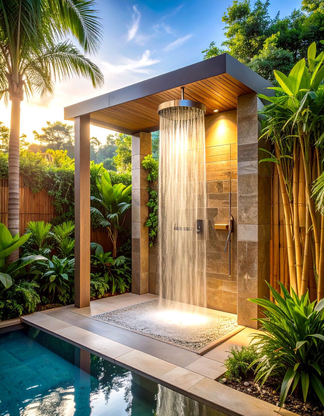 Outdoor Shower Tropical Spa Experience - 24 Tropical Pool Landscaping Ideas