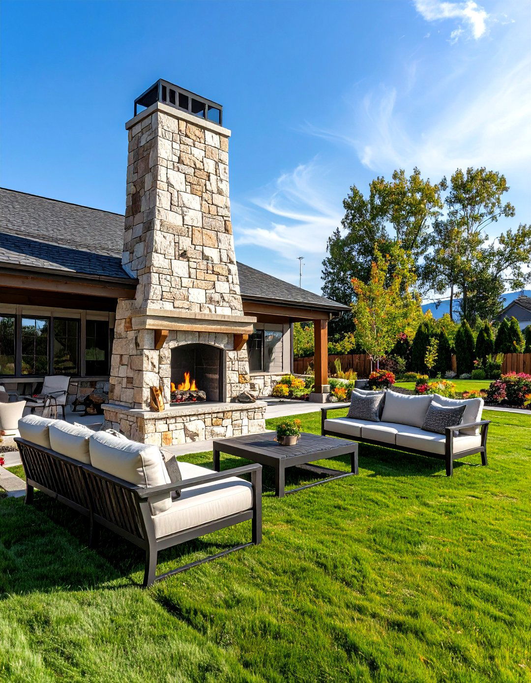 Outdoor Stone Fireplace Features - 24 Rustic Landscaping Ideas