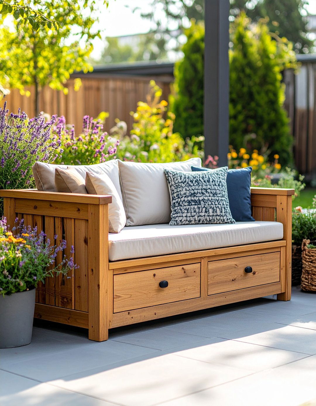 Outdoor Storage Bench Construction - 24 Cheap Backyard Makeover Ideas