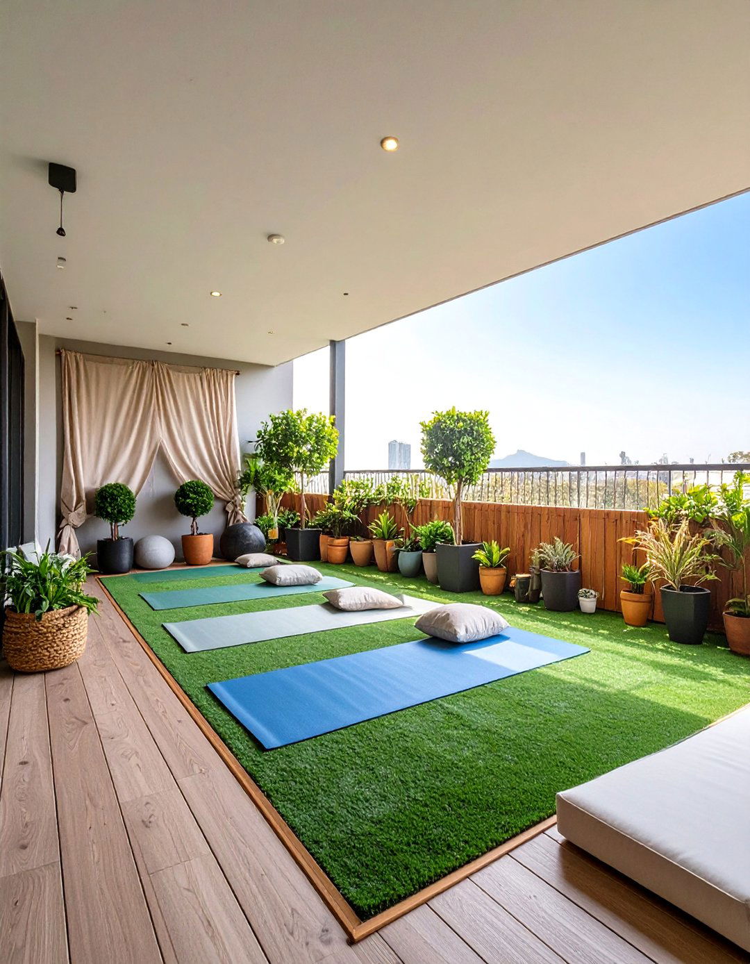 Outdoor Yoga Studio Balcony - 24 Artificial Grass Balcony Design