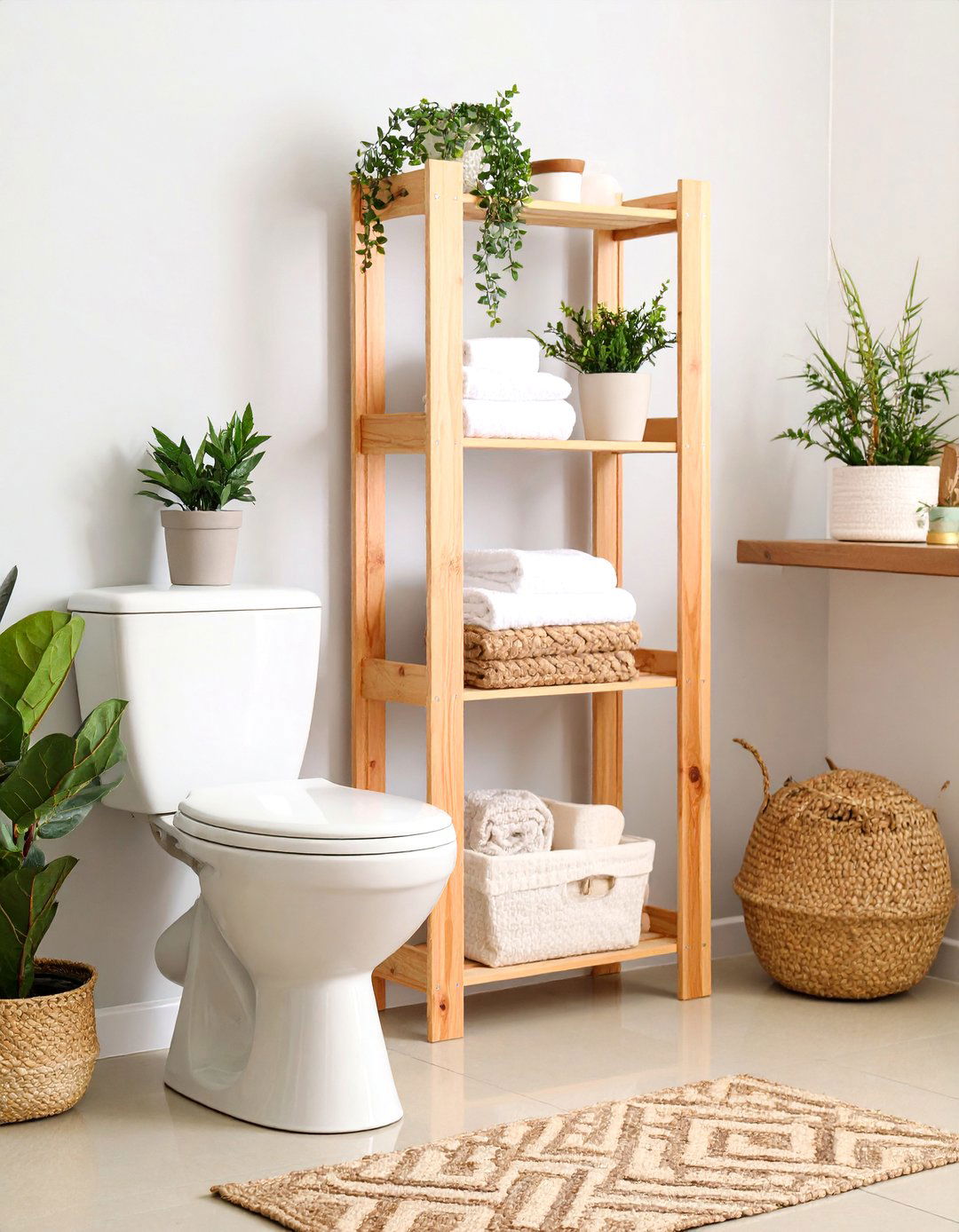 Over Toilet Ladder Storage - 24 Bathroom Shelf Ideas