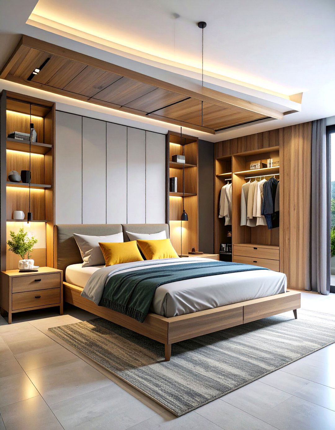 Overhead Storage Bridge Systems - 24 Built-in Wardrobe Ideas Around a Bed